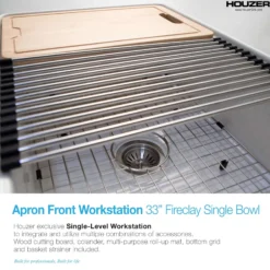 Houzer Aspire 33 inch White Fireclay Farmhouse Apron Front Single Bowl Workstation with Accessories - PTW-3320S WH
