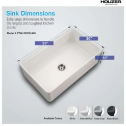 Houzer Aspire 33 inch White Fireclay Farmhouse Apron Front Single Bowl Workstation with Accessories - PTW-3320S WH