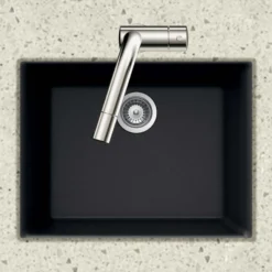 Houzer 24" Composite Granite Undermount Single Bowl Kitchen Sink, Black, G-100U MIDNITE