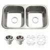 Houzer Elite 31 inch Stainless Steel Undermount 50/50 Double Bowl Kitchen Sink with Strainer & Grid - 20 Gauge, ED-3108-C