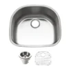 Houzer Eston 24 inch Stainless Steel Undermount Single D Bowl Kitchen Sink with Strainer & Grid - 18 Gauge, STS-1400-C
