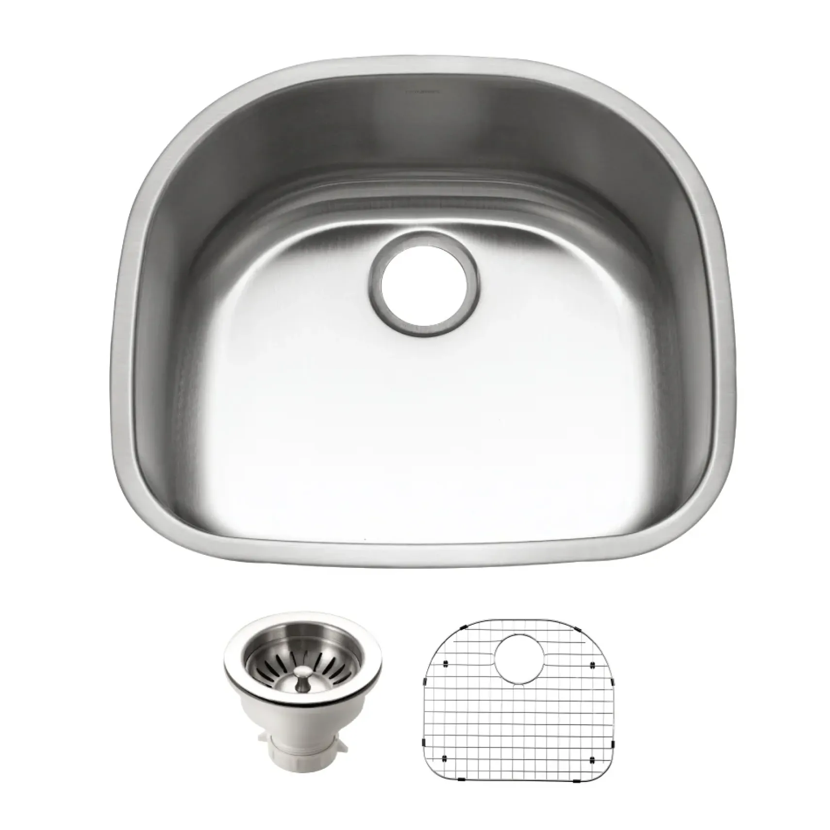 Houzer Eston 24 inch Stainless Steel Undermount Single D Bowl Kitchen Sink with Strainer & Grid - 18 Gauge, STS-1400-C