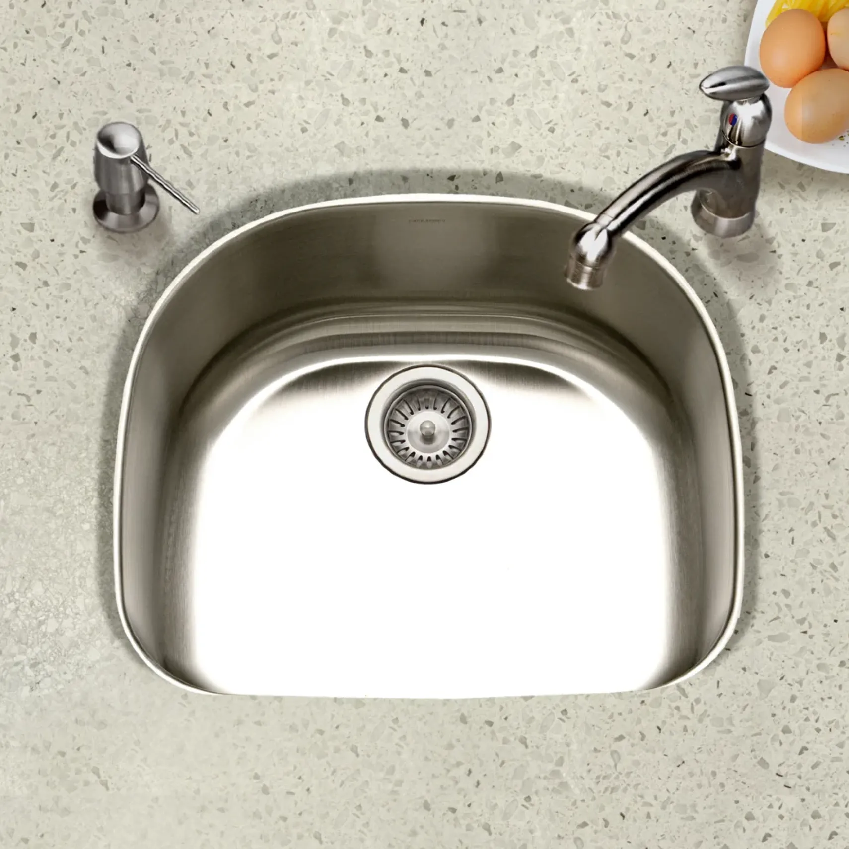 Houzer Eston 24 inch Stainless Steel Undermount Single D Bowl Kitchen Sink with Strainer & Grid - 18 Gauge, STS-1400-C