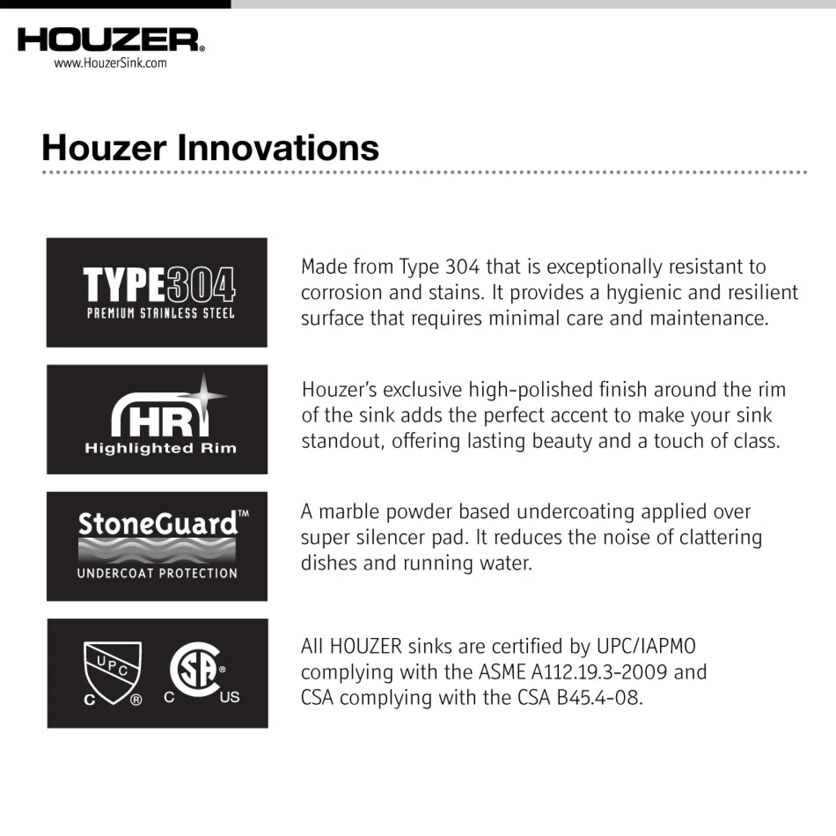 Houzer Eston 24 inch Stainless Steel Undermount Single D Bowl Kitchen Sink with Strainer & Grid - 18 Gauge, STS-1400-C