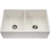 Houzer 33" Fireclay 50/50 Double Bowl Farmhouse Kitchen Sink, Biscuit, Platus Series, PTD-4400 BQ
