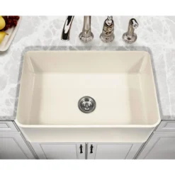 Houzer 30" Fireclay Farmhouse Apron Front Single Bowl Kitchen Sink, Biscuit, PTS-4100 BQ