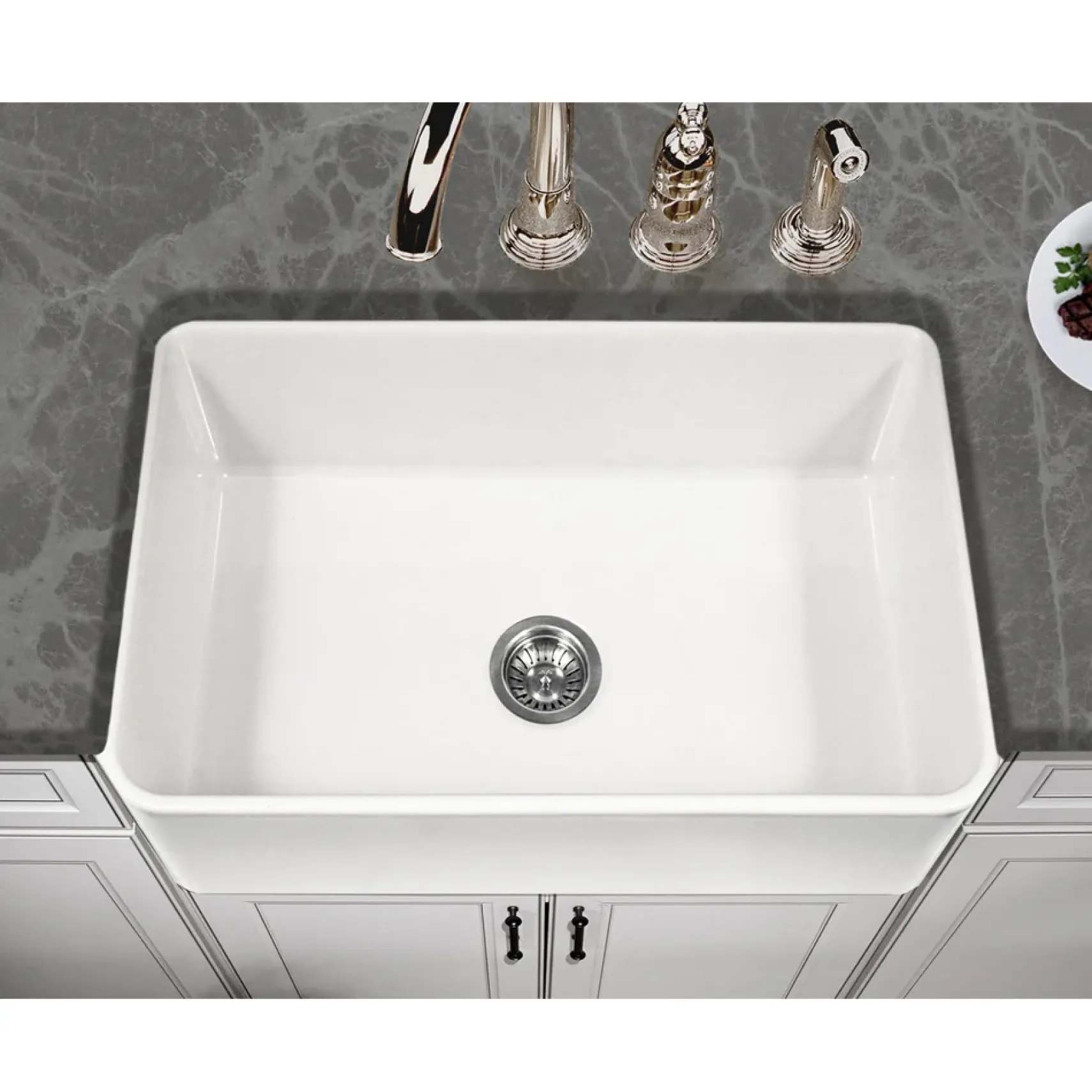 Houzer 30" Fireclay Farmhouse Apron Front Single Bowl Kitchen Sink, White, PTS-4100 WH
