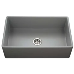 Houzer 33" Fireclay Single Bowl Farmhouse Kitchen Sink, Gray, Platus Series, PTG-4300 GR