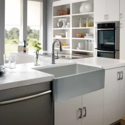 Houzer 33" Fireclay Single Bowl Farmhouse Kitchen Sink, Gray, Platus Series, PTG-4300 GR