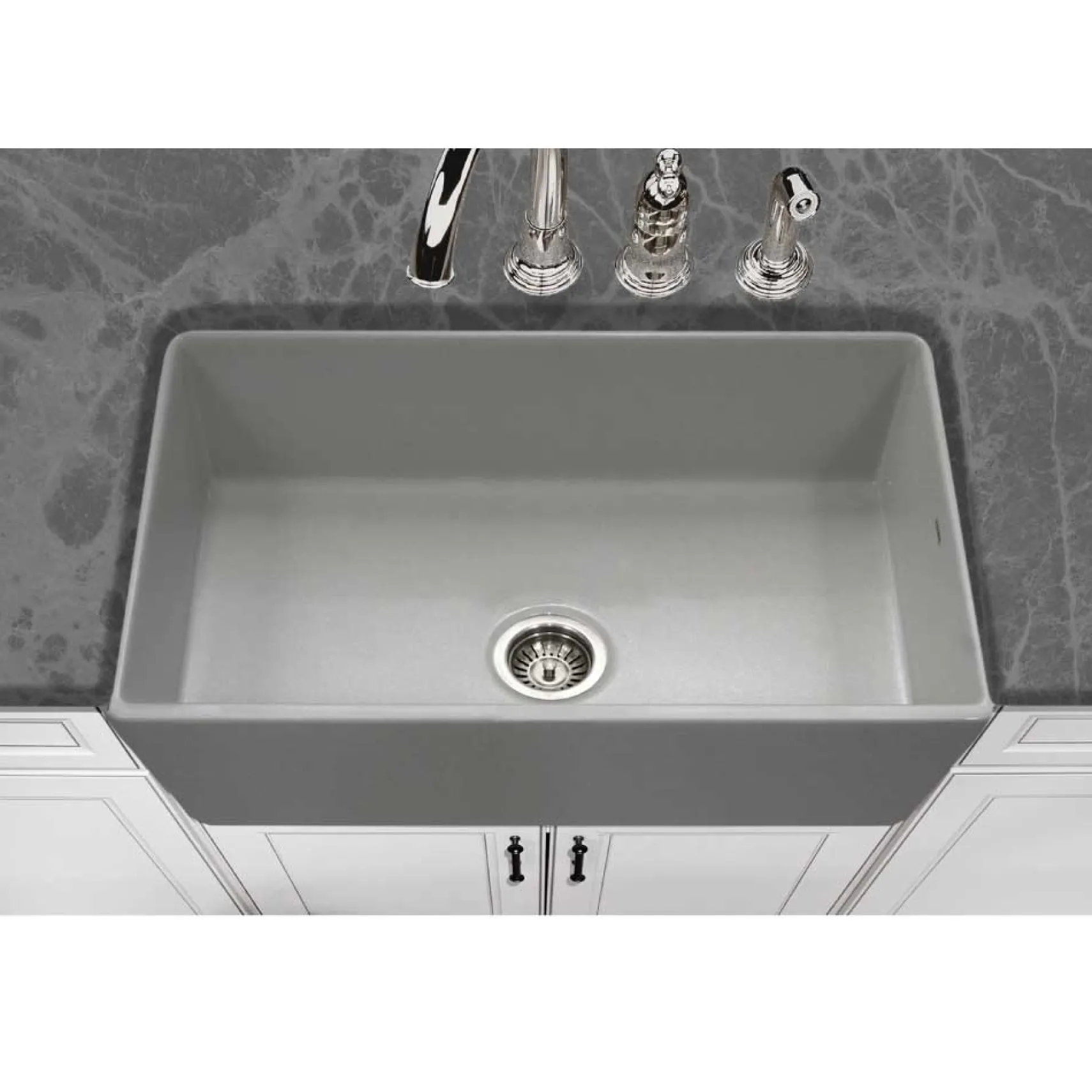 Houzer 33" Fireclay Single Bowl Farmhouse Kitchen Sink, Gray, Platus Series, PTG-4300 GR