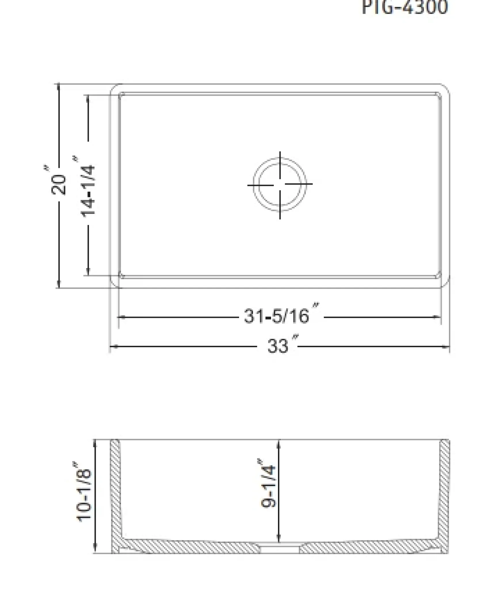 Houzer 33" Fireclay Single Bowl Farmhouse Kitchen Sink, Gray, Platus Series, PTG-4300 GR
