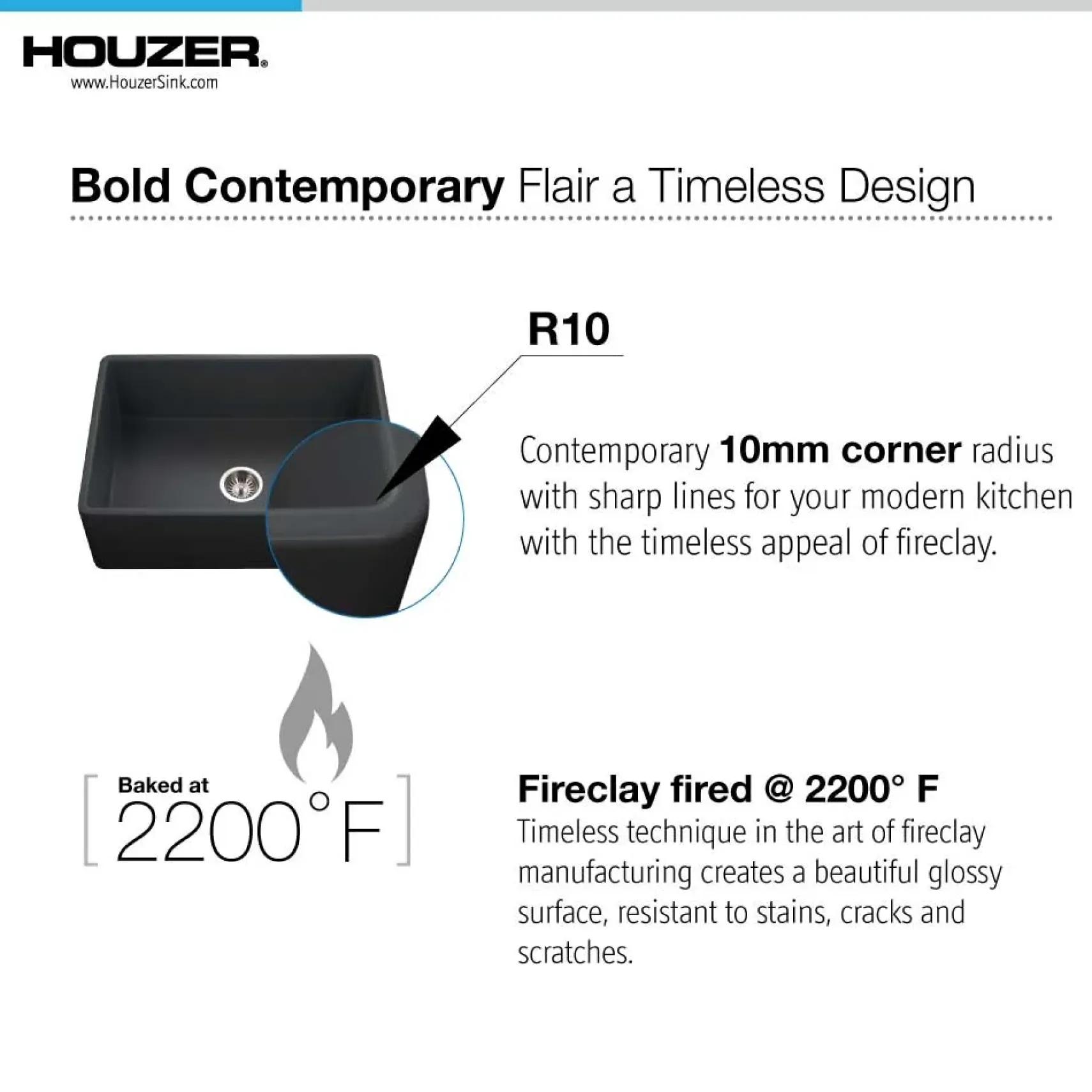 Houzer 33" Fireclay Single Bowl Farmhouse Kitchen Sink, Gray, Platus Series, PTG-4300 GR
