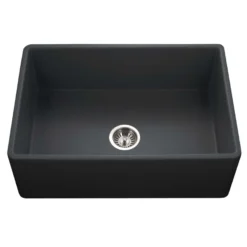 Houzer 30" Fireclay Single Bowl Farmhouse Kitchen Sink, Black, Platus Series, PTS-4100 BL