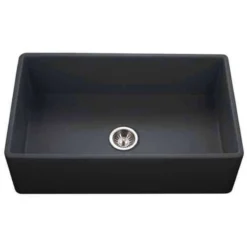 Houzer 33" Fireclay Single Bowl Farmhouse Kitchen Sink, Black, Platus Series, PTG-4300 BL