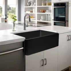 Houzer 33" Fireclay Single Bowl Farmhouse Kitchen Sink, Black, Platus Series, PTG-4300 BL