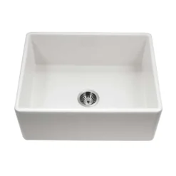 Houzer 26" Fireclay Single Bowl Farmhouse Kitchen Sink, White, Platus Series, PTS-2600 WH