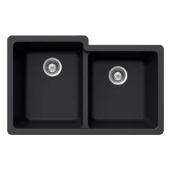 Houzer 33" Granite Undermount 60/40 Double Bowl Kitchen Sink, Black, M-175U MIDNITE