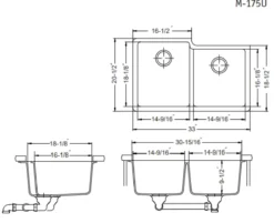 Houzer 33" Granite Undermount 60/40 Double Bowl Kitchen Sink, Mocha, M-175U MOCHA