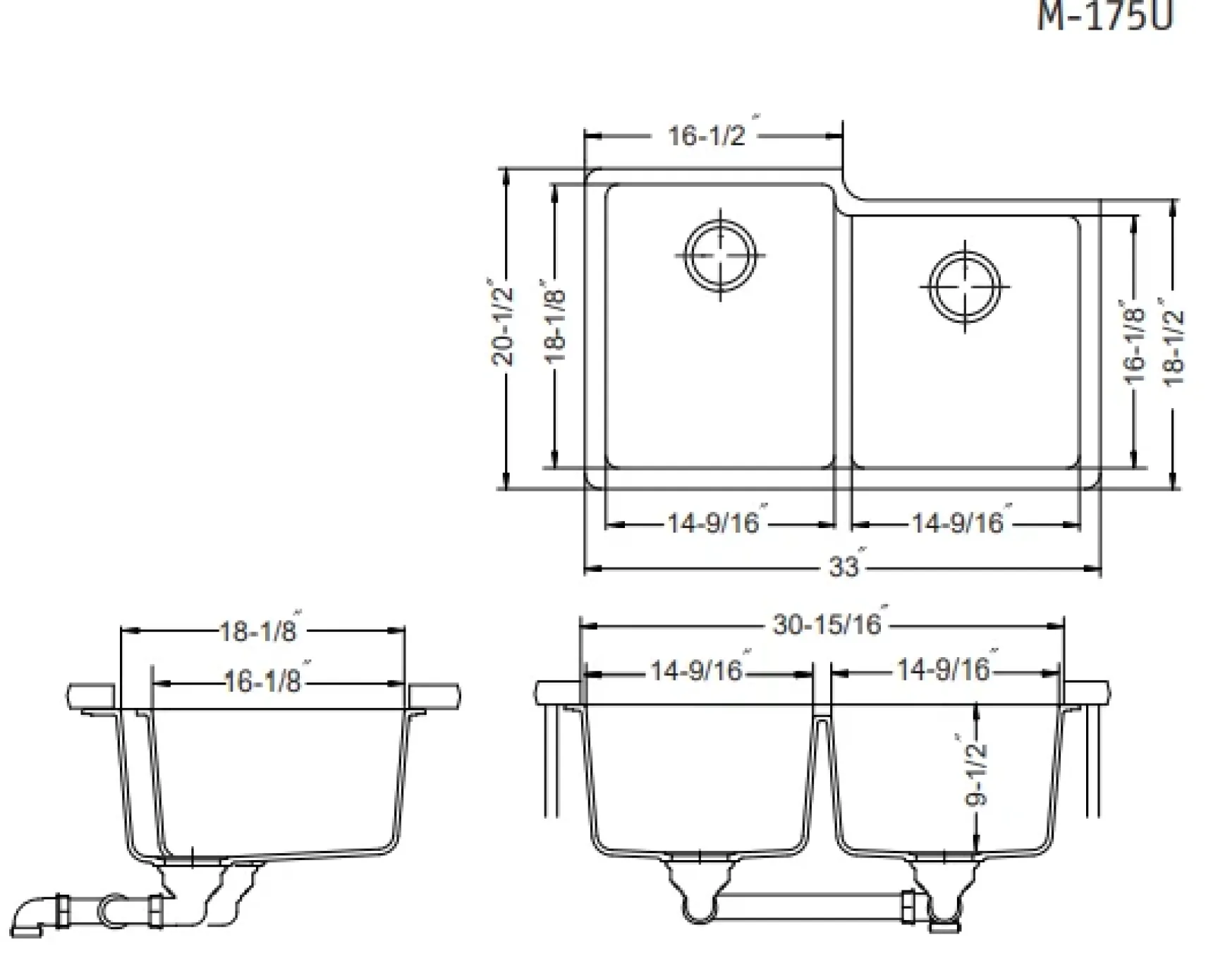 Houzer 33" Granite Undermount 60/40 Double Bowl Kitchen Sink, Mocha, M-175U MOCHA