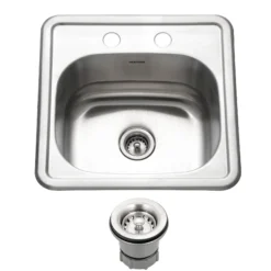 Houzer Hospitality 15" Stainless Steel Drop-in Topmount 2-hole Single Bowl Bar Sink with Strainer - 23 Gauge, 1515-6BS-C