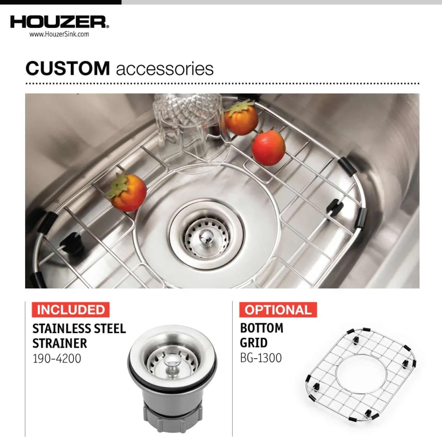 Houzer Hospitality 15" Stainless Steel Drop-in Topmount 2-hole Single Bowl Bar Sink with Strainer - 23 Gauge, 1515-6BS-C