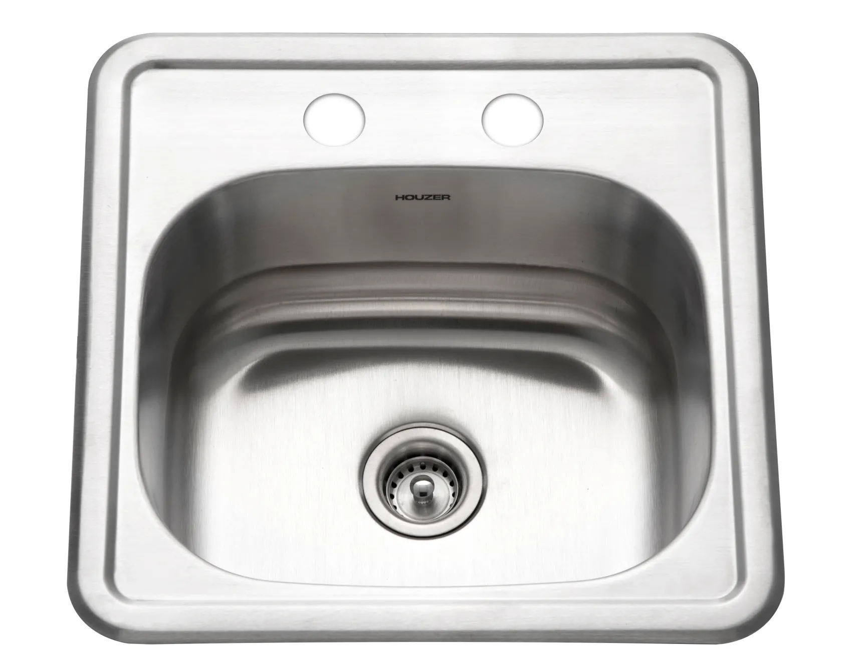 Houzer Hospitality 15" Stainless Steel Drop-in Topmount 2-hole Single Bowl Bar Sink with Strainer - 23 Gauge, 1515-6BS-C