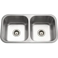 Houzer Medallion Classic 32" 50/50 Double Bowl Stainless Steel Undermount Kitchen Sink with Accessories, 18 Gauge, MD-3109-C
