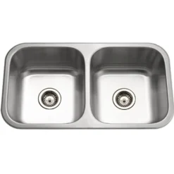 Houzer Medallion Classic 32" 50/50 Double Bowl Stainless Steel Undermount Kitchen Sink, 18 Gauge, MD-3109-1