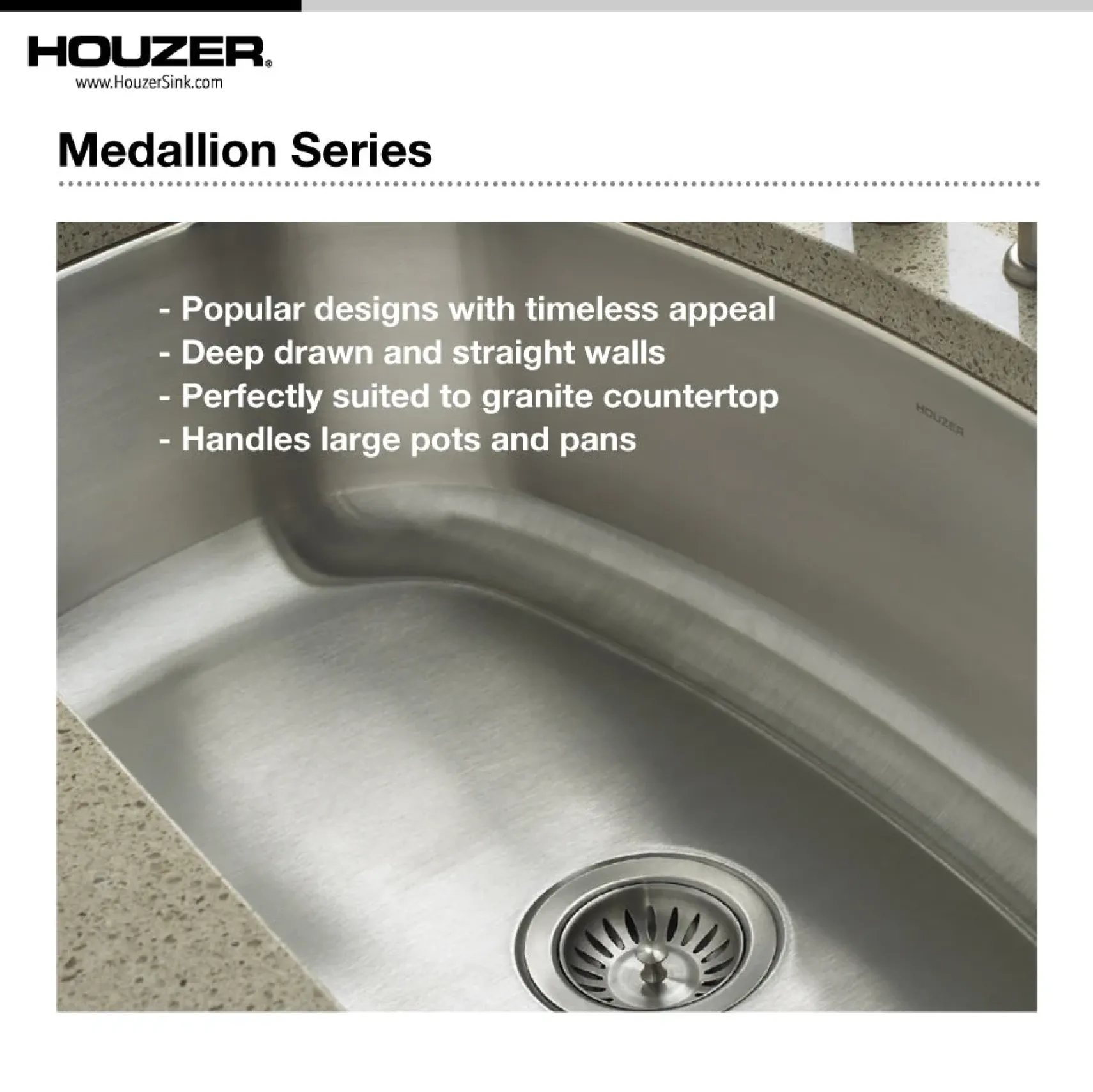Houzer Medallion Classic 32" 50/50 Double Bowl Stainless Steel Undermount Kitchen Sink, 18 Gauge, MD-3109-1