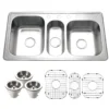 Houzer Medallion 40 inch Stainless Steel Undermount Triple Bowl Kitchen Sink with Strainers & Grids - 18 Gauge, MGT-4120-C