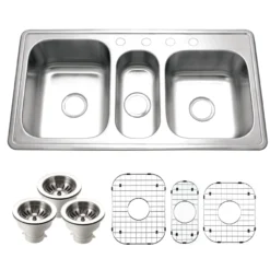 Houzer Medallion 40 inch Stainless Steel Undermount Triple Bowl Kitchen Sink with Strainers & Grids - 18 Gauge, MGT-4120-C