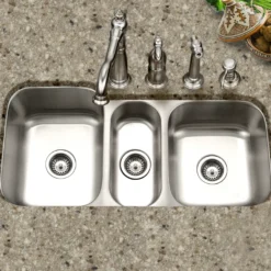 Houzer Medallion 40 inch Stainless Steel Undermount Triple Bowl Kitchen Sink with Strainers & Grids - 18 Gauge, MGT-4120-C