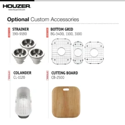 Houzer Medallion 40 inch Stainless Steel Undermount Triple Bowl Kitchen Sink with Strainers & Grids - 18 Gauge, MGT-4120-C