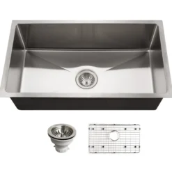 Houzer Nouvelle 31 inch Stainless Steel Undermount Single Bowl Kitchen Sink with Strainer & Grid - 18 Gauge, NOG-4150-1