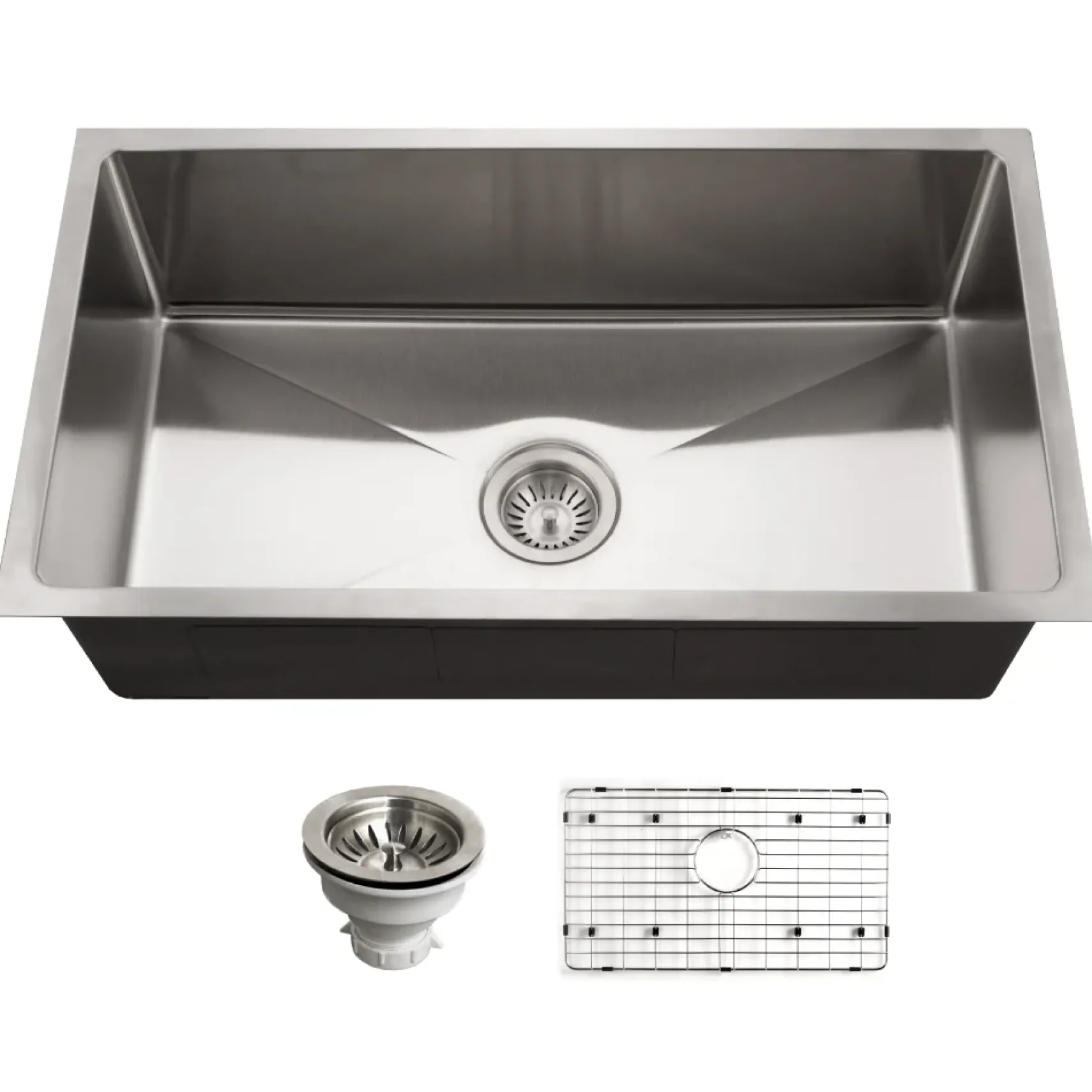 Houzer Nouvelle 31 inch Stainless Steel Undermount Single Bowl Kitchen Sink with Strainer & Grid - 18 Gauge, NOG-4150-1