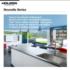 Houzer Nouvelle 31 inch Stainless Steel Undermount Single Bowl Kitchen Sink with Strainer & Grid - 18 Gauge, NOG-4150-1