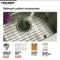 Houzer Nouvelle 31 inch Stainless Steel Undermount Single Bowl Kitchen Sink with Strainer & Grid - 18 Gauge, NOG-4150-1