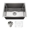Houzer Nouvelle 23 inch Stainless Steel Undermount Single Bowl Kitchen Sink with Strainer & Grid - 18 Gauge, NOS-4100-1