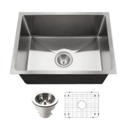 Houzer Nouvelle 23 inch Stainless Steel Undermount Single Bowl Kitchen Sink with Strainer & Grid - 18 Gauge, NOS-4100-1