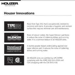 Houzer Nouvelle 23 inch Stainless Steel Undermount Single Bowl Kitchen Sink with Strainer & Grid - 18 Gauge, NOS-4100-1