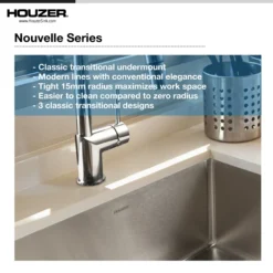 Houzer Nouvelle 23 inch Stainless Steel Undermount Single Bowl Kitchen Sink with Strainer & Grid - 18 Gauge, NOS-4100-1