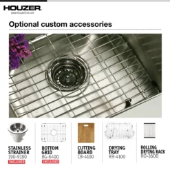 Houzer Nouvelle 23 inch Stainless Steel Undermount Single Bowl Kitchen Sink with Strainer & Grid - 18 Gauge, NOS-4100-1
