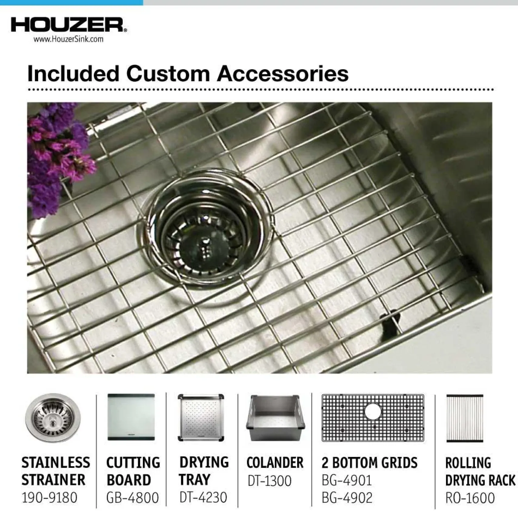 Houzer Novus 45" Workstation Kitchen Sink, 18 Gauge Stainless Steel, NVS-6500