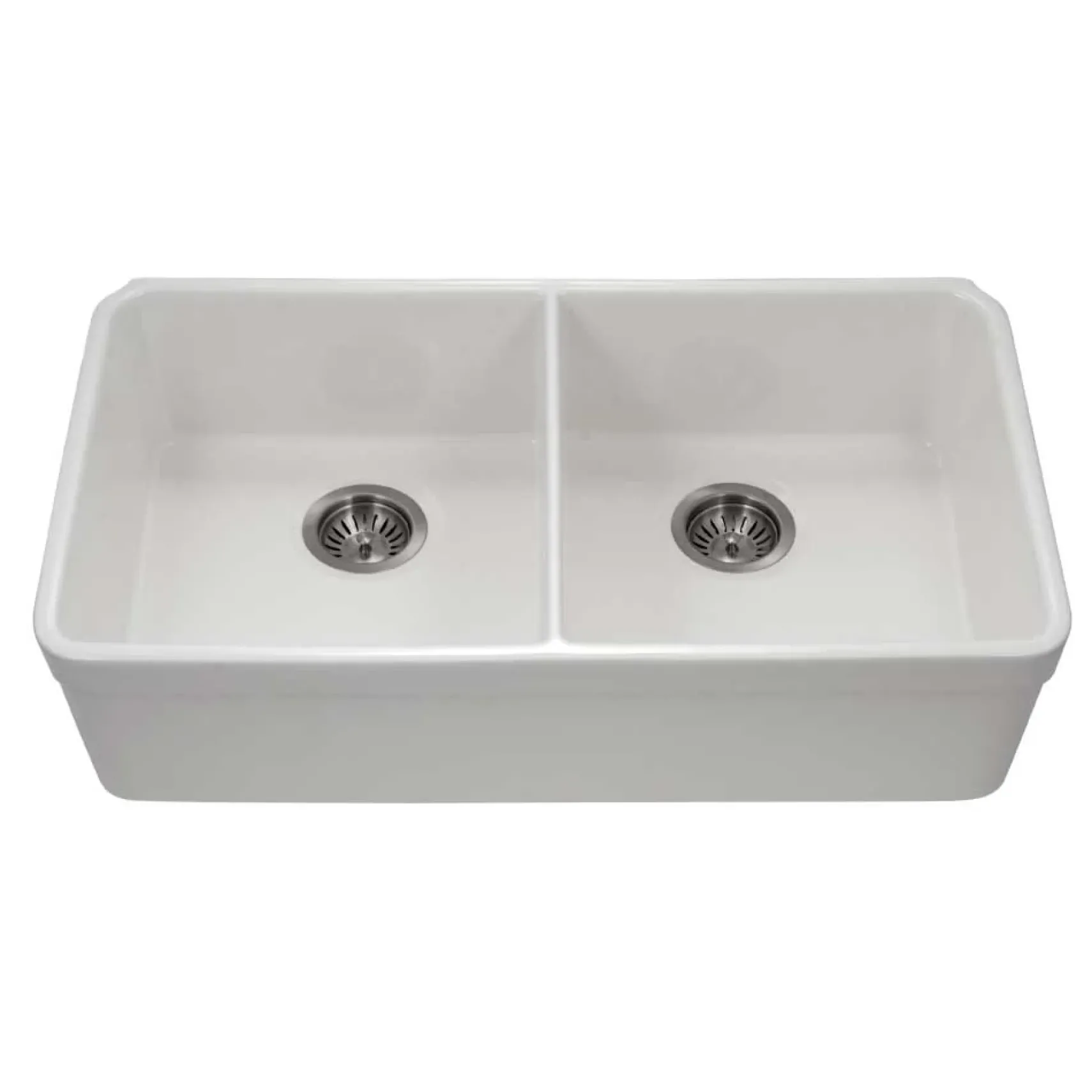 Houzer Platus 32" Fireclay 50/50 Double Bowl Undermount Kitchen Sink, White, PTU-3200 WH