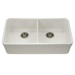 Houzer Platus 32" Fireclay 50/50 Double Bowl Undermount Kitchen Sink, Biscuit, PTU-3200 BQ-C