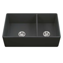 Houzer Platus 33" Fireclay Farmhouse Sink, 60/40 Double Bowl, Black, PTD-6040 BL