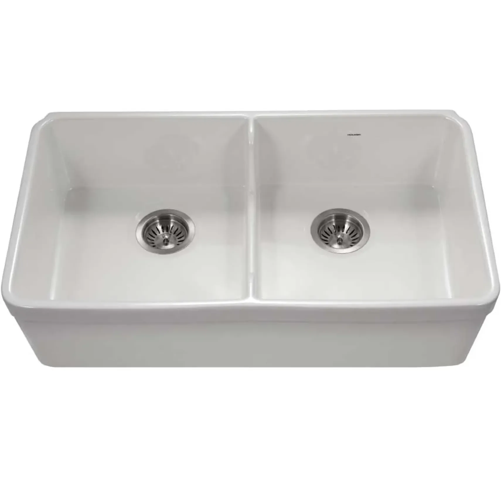 Houzer Platus 32" Fireclay 50/50 Low Divide Double Bowl Farmhouse Kitchen Sink, White, PTD-6400 WH