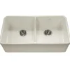Houzer Platus 32" Fireclay 50/50 Low Divide Double Bowl Farmhouse Kitchen Sink, Biscuit, PTD-6400 BQ