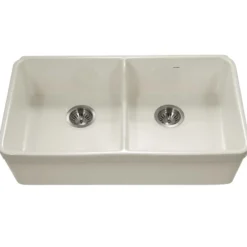 Houzer Platus 32" Fireclay 50/50 Low Divide Double Bowl Farmhouse Kitchen Sink, Biscuit, PTD-6400 BQ