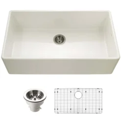 Houzer Platus 36 inch Biscuit Fireclay Apron Front Farmhouse Single Bowl Kitchen Sink - PTG-3600 BQ-C